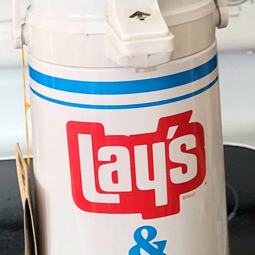 1970s Vintage Lay's & Ruffles Potato Chips Promo Spirit Demi Pot Thermos 12"-NOS